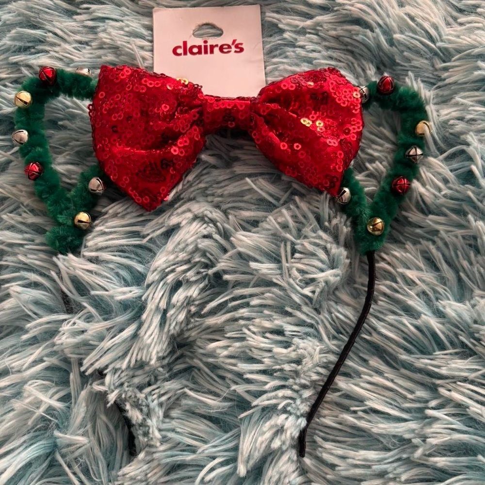 Claire’s Festive Red & Green Sequin Bow Headband — NWT